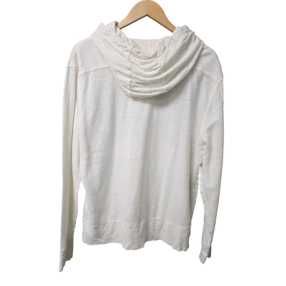 Banana Republic 100% Linen Hoodie Mens L Ivory Henley Pullover Beachy Coastal